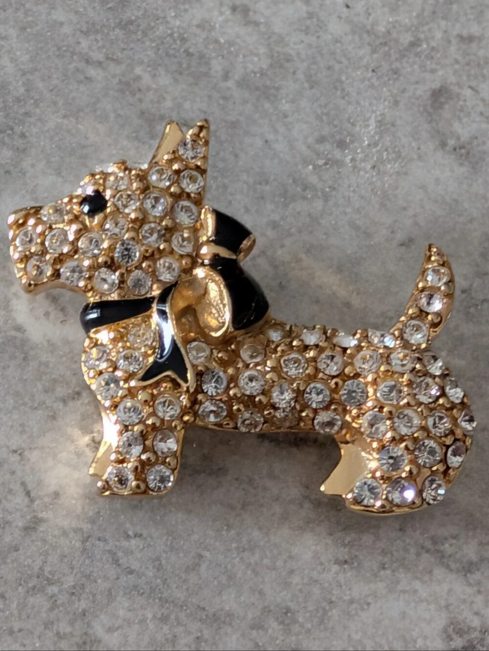 Vintage Monet Pave Set Clear Rhinestone Scottie Dog Brooch